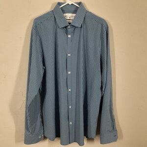 Mizzen + Main Adult Mens XL Trim Fit Blue Check Long Sleeve Button Up Shirt